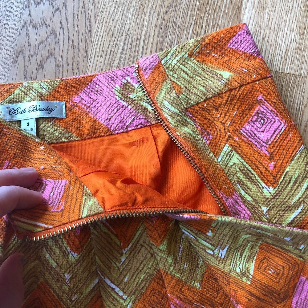 Beth Bowley Ikat Pattern Skirt Pink Orange Size 4 - Picture 8 of 12